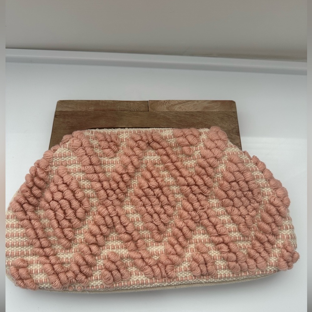 Beautiful Knit Pink Wood Clutch NWOT